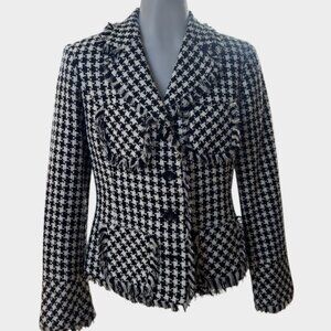 Talbots Size 10 Black & White Houndstooth Tweed Blazer Jacket